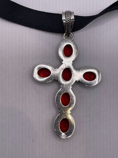 Gorgeous oversized statement hand made cross pendant necklace antique red ruby glass Silver is not 925 it is a low content About 1.5 inch All jewelry is shipped in a nice gift box. Check out our over a THOUSAND great reviews!!! Material Gworl, Velvet Necklace, Glass Cross, Cross Choker, Choker Black, Necklace Antique, Black Choker, Cross Pendant Necklace, Red Ruby