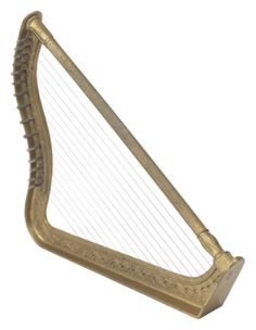 a gold colored musical instrument on a white background