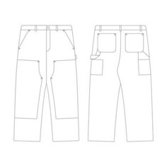 the front and back view of a pair of pants with pockets on each side, in white