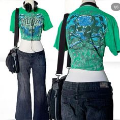 Cottage Core Inspo Outfits, Cool Uniforms, Green Y2k Outfit, Green Y2k