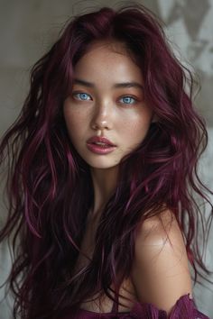 26 Deep Cherry Red Hair Color Ideas That Make Heads Turn Cherry Red Hair Blue Eyes, Red Hair Burgundy, Cherry Wine Hair Color Burgundy, Deep Cherry Red Hair, Cherry Red Hair Color, Dark Red Hair With Brown, Asian Red Hair, Cherry Blonde, Hair Color Cherry Coke