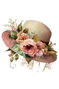 a drawing of a hat with flowers on it