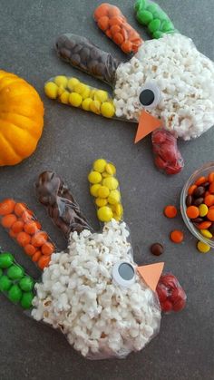 a turkey made out of popcorn and candy