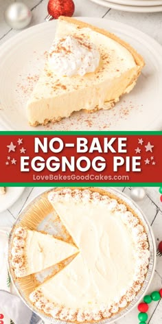 no - bake eggnog pie on a white plate