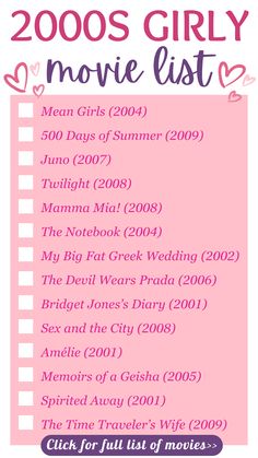 2000s girly movie list 2000s Girly Movies, Best 2000s Movies, Movies From The 2000s, Movie Night Photography, Best Teen Movies, Rollercoaster Of Emotions, Mean Girls Movie, Movie Hacks, Girly Movies