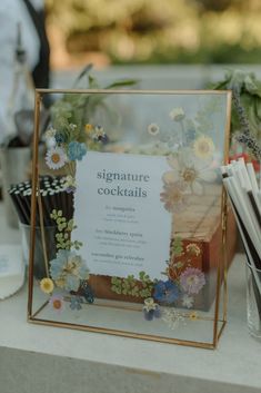 flower pressed bar sign during cocktail hour | Feathered Arrow Studio, Los Angeles Wedding Planner #losangelesweddingplanner #natureinspiredwedding #colorfulwedding Flower Signage, Nature Weddings, Pressed Flower Wedding, Camp Themed Wedding, Cocktail Hour Ideas, Colorful Weddings, Wedding Cocktail Hour