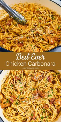 Best-Ever Chicken Carbonara Recipe (Best Pasta Recipes) Delicious Summer Meals, Foods To Make When Bored, Short Pasta Recipes, Linguine Recipes Chicken, Recipes For A Big Family, Top Recipes On Pinterest Most Popular, Dinner Ideas With Noodles, Fun Things To Cook For Dinner, Friends Dinner Ideas