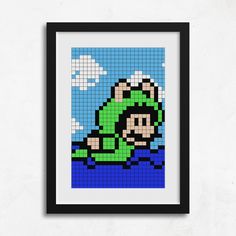 an image of a video game character in the water with clouds and blue sky behind it