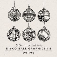 six disco ball graphics with the text 6 commercial use