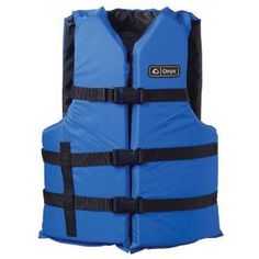 a blue life jacket on a white background