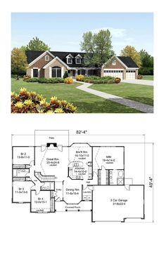 two story house plans with garage and living room in the front, an open floor plan for