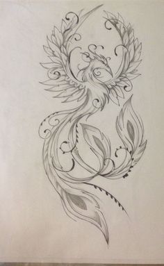 a drawing of a bird with swirls on it's back and wings in the middle