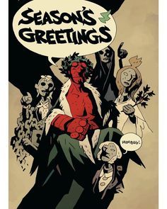 the cover to season's greetings, with an image of devil surrounded by people