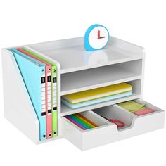 PRICES MAY VARY. ✅【Efficient Office】The desktop organizer features a side file rack, three-tier trays, and one drawer unit, helping you quickly differentiate and access files and items for increased efficiency. ✅【Flexible Configuration】You can place the drawer in various positions according to your usage habits. It fits in any of the four trays included in the product, or it can be taken out to use as a standalone desktop organizer. ✅ Space-Saving Design: Capable of holding more items and saving desk space, which facilitates office work. This file organizer is perfect for storing your files, books, letters, A4 paper, and the drawer is ideal for organizing markers, sticky notes, tools (scissors, small tape dispensers, mini staplers, utility knives, staples, paper clips, clips) and other off Laptop Storage Ideas, Organizing Markers, Kids Desk Organization, Marker Organizer, Desk File Organizer, Three Tier Tray, Desk Clutter, Organized Workspace, Adjustable Drawer