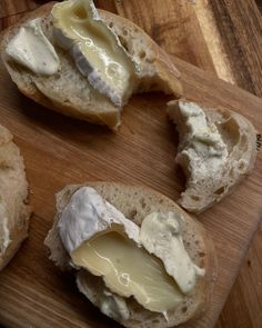 three pieces of bread with cheese on them