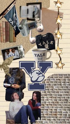 collage of images with college symbols and stars