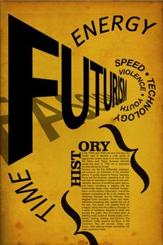 an old poster with the words energy and futura written in black on yellow paper