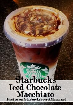 starbucks iced chocolate macchiato in a plastic cup