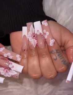 Quinceanera Nails, Cute Acrylic Nail Designs, French Tip Acrylic Nails, Her Nails, Acrylic Nails Coffin Pink, Bling Acrylic Nails