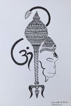 a drawing of a woman's head with the number three on it and an omphant