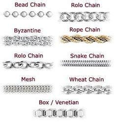 How to Recognize Popular Jewelry Chains: More Popular Jewelry Chains Jewelry Chains, Necklace Chain Types, Descriptive Words, Fine Silver Jewelry, Diy Jewelry Findings, Popular Jewelry