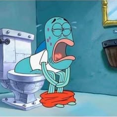 an image of a cartoon character with his mouth open and tongue out in the bathroom