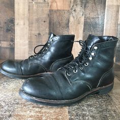 In used condition. Boots have marks, scuffs, scratches and show heel wear (See photos). Shipped with USPS priority mail. Red Wing Iron Ranger Black, Redwing Iron Ranger, Iron Ranger Boots, Red Wing Iron Ranger, Logger Boots, Iron Ranger, Cap Toe Boots, Cowboy Boots Mens, Boots Mens