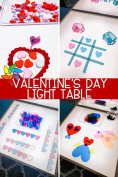 valentine's day light table with hearts on it and the text overlay says valentine's day light table