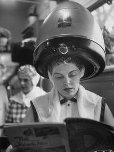 size: 24x18in Photographic Print: Woman Sitting under Hair Dryer Reading a Magazine by Gordon Parks : Artists Reading A Magazine, Ask The Dust, Vintage Beauty Salon, Vintage Hair Salons, Retro Updo, Salon Hair Dryer, Gordon Parks, Retro Beauty, Woman Sitting