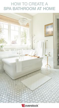 a white bath tub sitting next to a window