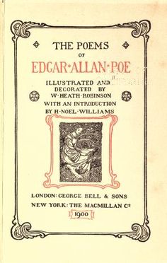 an old book with black and red writing on the front cover, which reads'the poem of edgarallan - poe illustrated and written by