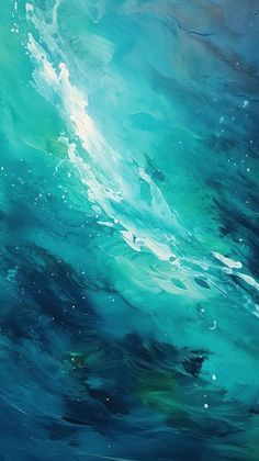 an abstract painting of blue and green water