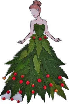 a woman in a dress made out of leaves and berries