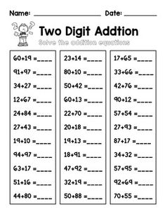 two digit addition worksheet for students to practice numbers and subtractions