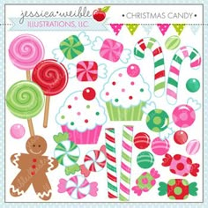 an assortment of candy and candies on a white background with the words, christmas candy illustrations