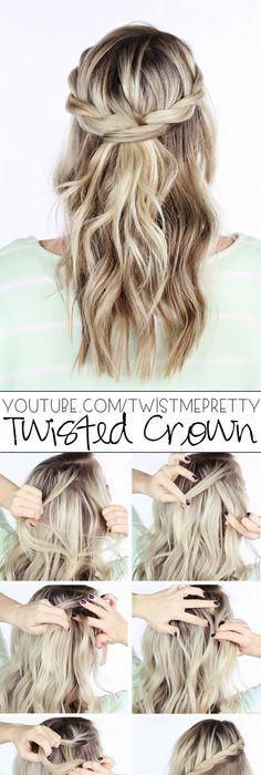 DIY Wedding Hairstyle - Twisted crown braid half up half down hairstyle #”weddinghairstyleshalfuphalfdown” Easy Formal Hairstyles, Diy Updo, Hairstyles Diy, Wedding Hairstyles And Makeup, Diy Wedding Hair, Braided Half Up, Best Wedding Hairstyles