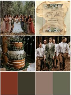 the wedding color scheme is brown and green