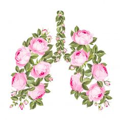 the lungs with pink flowers on a white background