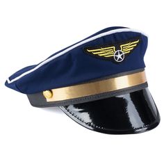 PRICES MAY VARY. Navy blue cap with white piping detail on the crowns edge, gold wings and white star stitching. A vinyl brim and gold detailing trim the front, with adjustable strap in the back. Take flight in the proper attire with your very own Pilot's Hat, hat is good for men and women. Show them who's captain of the aircraft with this adult airline pilot cap. Add this hat to your halloween costume or any costume party you have. This hat is great for both men and women. This hat is stylish n Sailor Hats, Pilot Party, Pilot Costume, Pilot Hat, Pilot Uniform, Proper Attire, Blues Dance, Women Cosplay, Sailor Hat