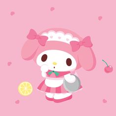 a cute little bunny holding an orange slice and wearing a pink dress with bow on it's head