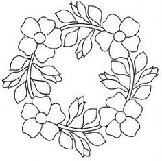 a flower wreath with leaves and flowers on the side, drawn in black and white