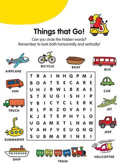 an activity sheet with words and pictures to help children learn how to use the word search