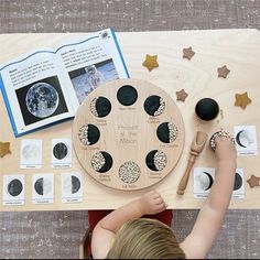 Moon Waxing Crescent, Moon Phases Activities, Montessori Activities Preschool, Moon Activities, Montessori Educational Toys, Montessori Preschool, Early Childhood Development, Phases Of The Moon, Lunar Cycle