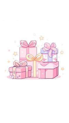 pink gift boxes with bows and stars around them