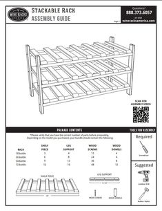 the stackable rack assembly guide is shown in black and white, with instructions for how to