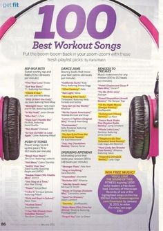 an advertisement for headphones with the words'100 best workout songs'on it