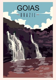 a poster with the words goias, brazil in front of some water and mountains