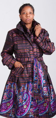 Beautiful Copper And Purple Pattern Bubbled Dress W/Matching Jacket. Jacket Can Be Worn As A Dress Or Jacket Alone. Dress Is Short Sleeves With Ruffles In Front And Front Snaps For Closure. Both Dress And Jacket Includes Self Tied Belts. These Colors Are Amazingly Gorgeous! And Is Beautiful When Worn Together Or Separately. Fitted Silk Winter Outerwear, Multicolor Formal Outerwear For Fall, Designer Silk Outerwear For Winter, Elegant Multicolor Formal Outerwear, Multicolor Evening Outerwear, Fitted Silk Outerwear For Fall, Silk Long Coat For Fall, Silk Long Coat For Winter, Elegant Multicolor Long Sleeve Outerwear