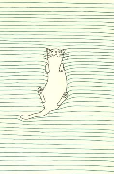 a drawing of a cat sitting on top of a piece of paper with lines in the background