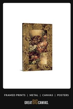 a book cover with an image of flowers and leaves on it, the title frame print is